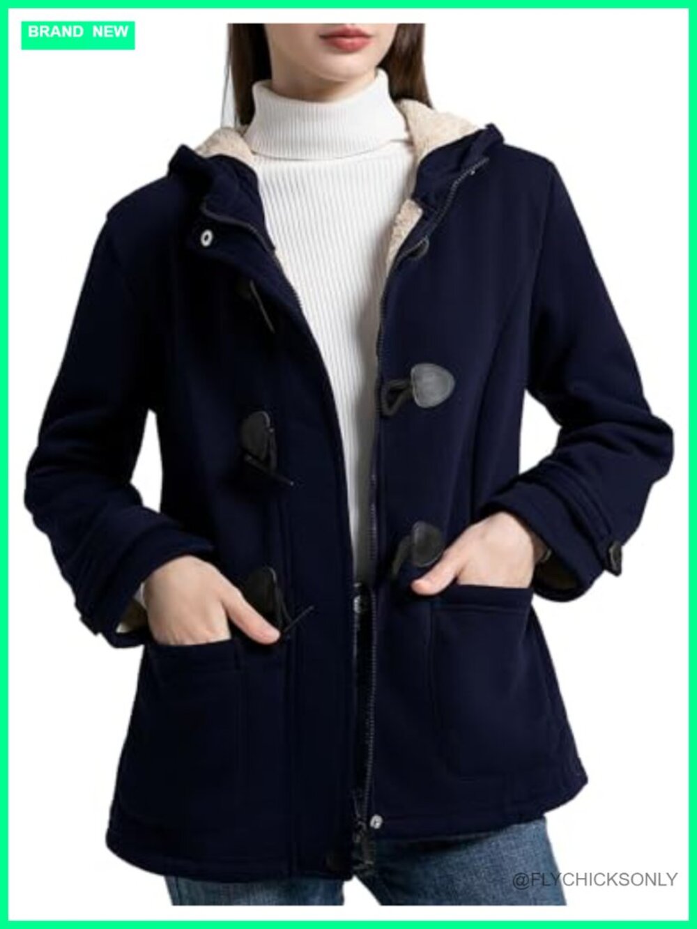 Sherpa Lined Fleece Hoodie Jacket Toggle Duffle Coat